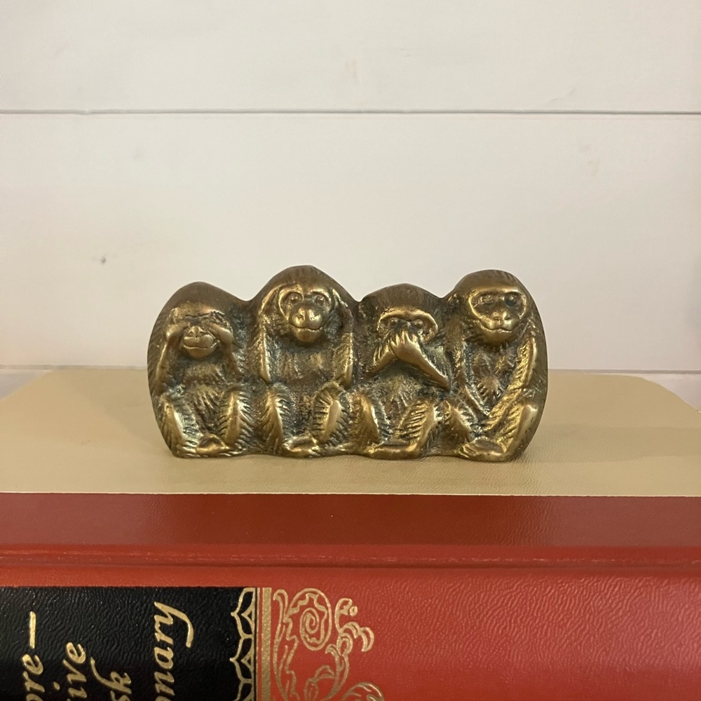 Vintage Brass Japanese Wise Monkeys Tropical Asian Decor Figuring Gold